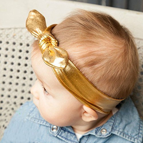 Akoak Children Metallic Messy Big Bow Baby Girls Elasticity Headband Baby Kids Cloth Turban Knot Hairband Wrap(1Pc,Gold)