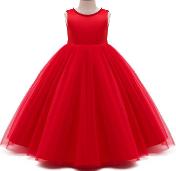 Baby Girl Red Dress,Party Christmas Earster Wedding Flower Sleeveless Floor Length Tutu Tulle Dance Birthday Gown 2T