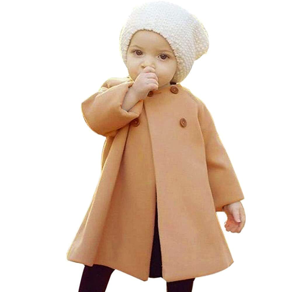 Jeelligular Toddler Baby Girls Coats Kids Cloak Button Warm Thick Jacket Clothes Baby Fall Winter Outwear Clothes Set (Khaki, 3-