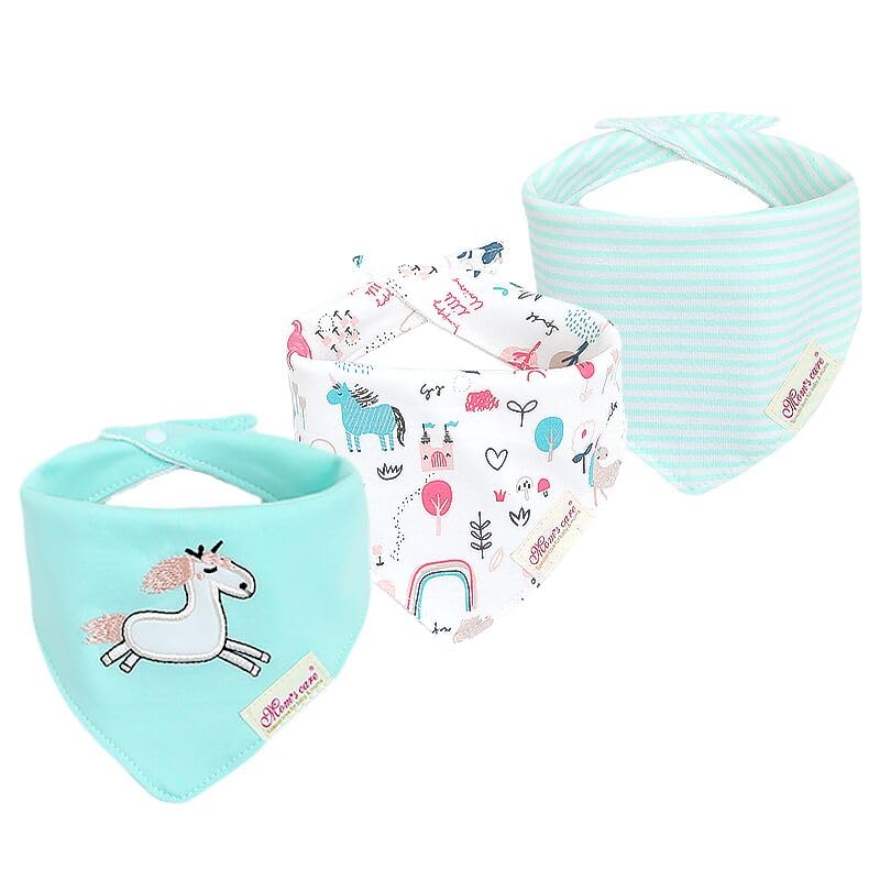 Jn&Lulu 3 Pack Newborn Baby Bibs Bandana Drool Bibs For Drooling Cotton Baby Gifts (Blue Unicorn)