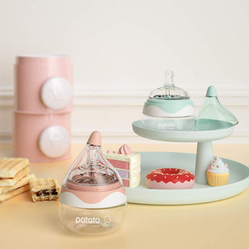 Potato Glass Baby Bottles For Newborn Babies, Anti Colic Breastfeeding Bottle With Wide Neck, Slow Flow, 2Pack, 2.5Oz, Pink