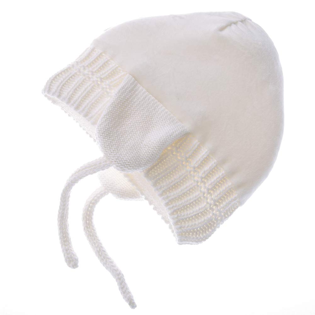 Baby Beanie Earflaps Hat - Infant Toddler Girls Boys Soft Warm Knit Hat Kids Winter Hat With Fleece Lining (White,L)