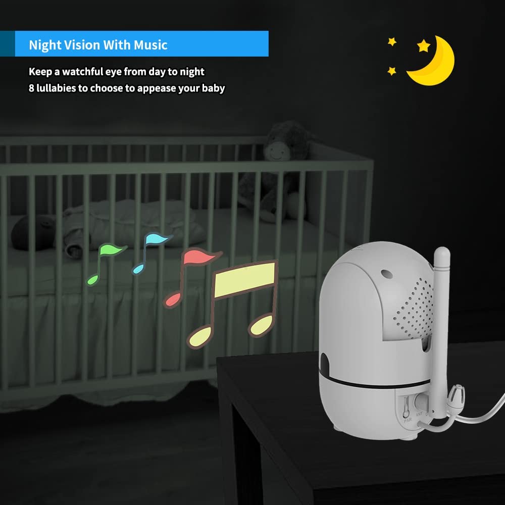 Hellobaby Hb6550 5' Baby Monitor 4 Cameras No Wifi, 26-Hour Battery, Pan-Tilt-Zoom, 1000Ft Range Video Audio Baby Monitor, Eco,