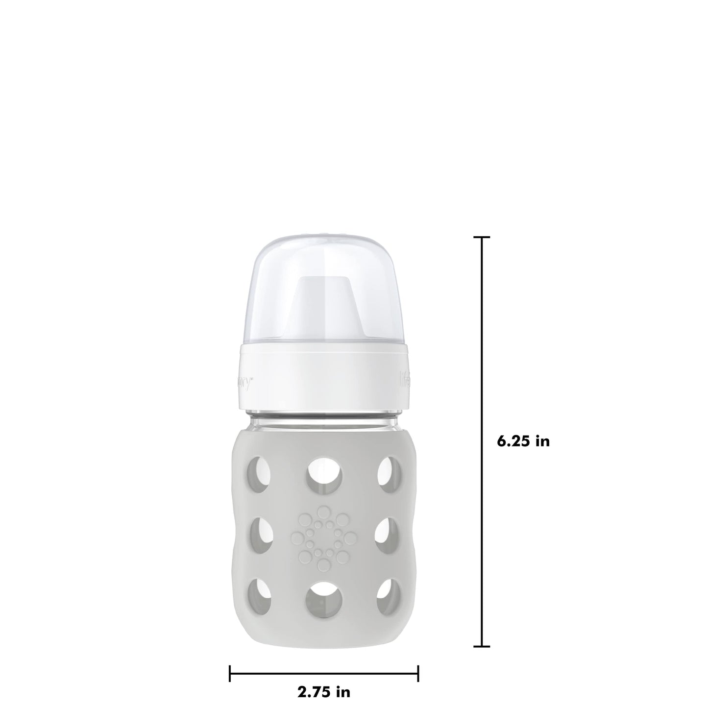 Lifefactory 8-Ounce Wide Neck Glass Baby Bottle With Protective Silicone Sleeve And Hard Sippy Spout, Stone Gray (Lg2221Wcg4)