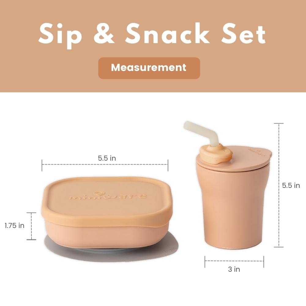 Miniware Sip & Snack Set With Snack Bowl, 1-2-3 Sip Drinking Cup, And Suction Foot For Baby Toddler - Promotes Self Feeding | Di