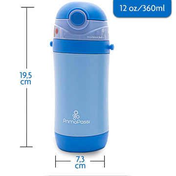 Insulated Straw Water Bottle | Kids Insulated Bottle | Thermos Bottle 12 Ounce Bottle - By Primo Passi (Blue)