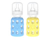 Lifefactory Glass Baby Bottles With Silicone Protection - 2-Pack, 4 Oz Bottles, Sky Blue & Banana