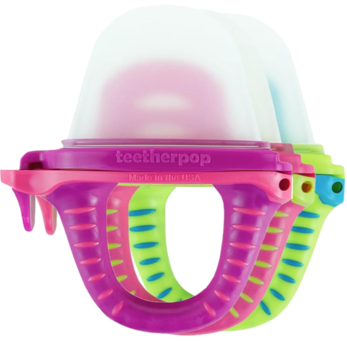 Teetherpop Fillable Silicone Teether for Babies (3-Pack) - Breastmilk Popsicle Molds for Teething w/Spill-Proof Sippy Slits - Fr