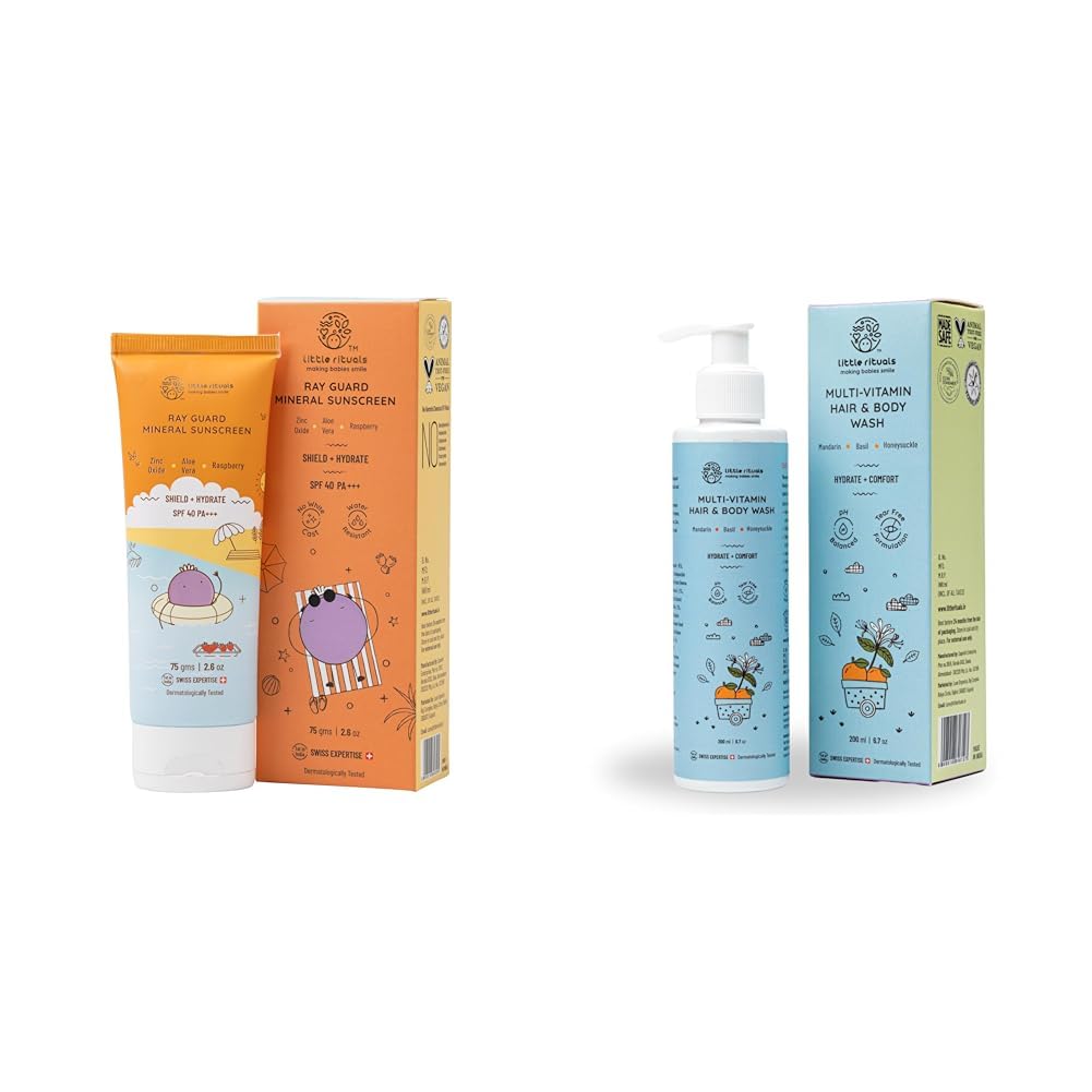 Little Rituals Mineral Baby & Kids Sunscreen Spf 40 Pa+++ 75 Gm & MultiVitamin Body & Hair Wash Tear Free 200Ml