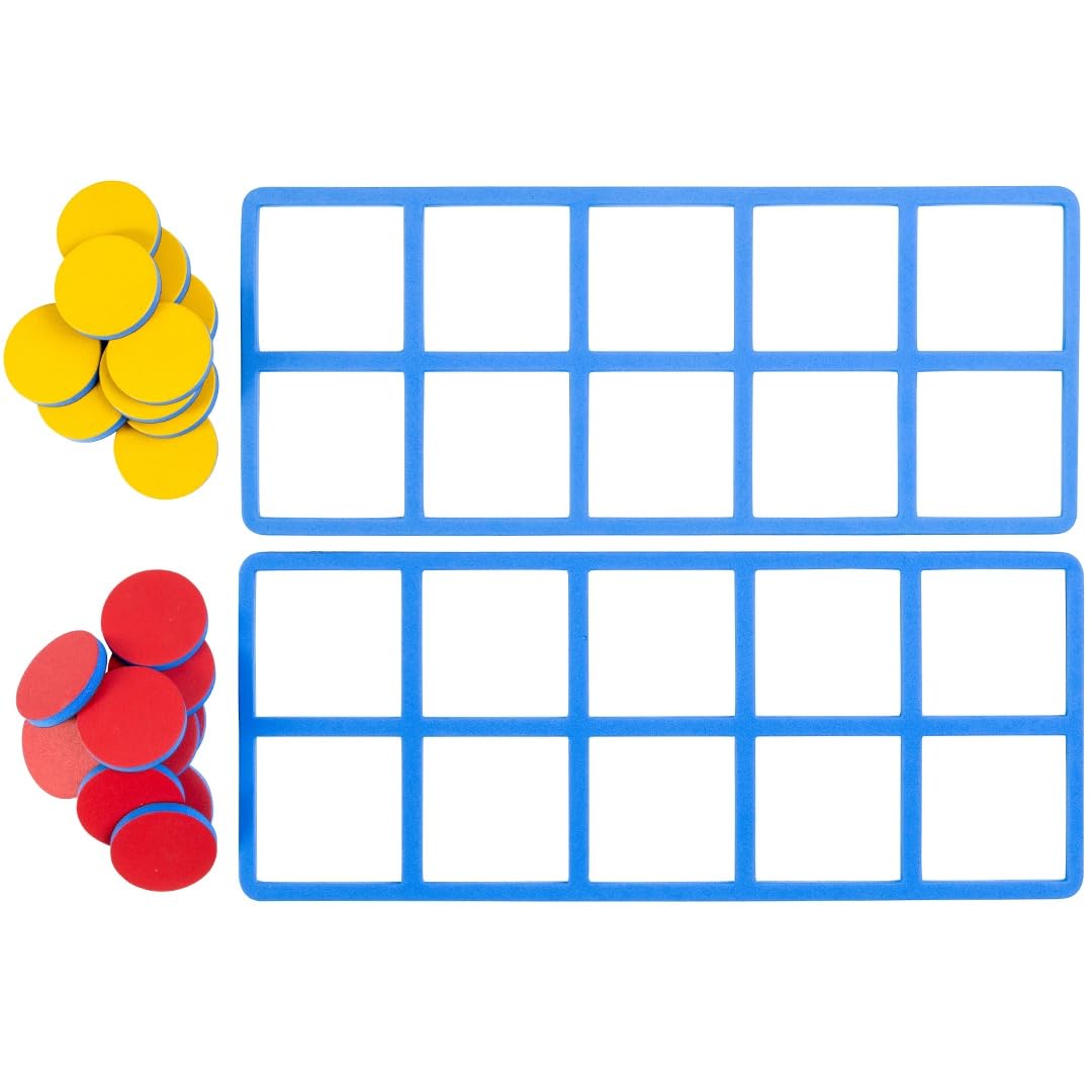 LEARNING ADVANTAGE Giant Magnetic Foam Ten Frames - In Home Learning Manipulative for Early Math - 2 Frames with 20 Disks - Teac