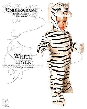 Underwraps Baby'S Tiger Costume Jumpsuit, White, Large (2T-4T)