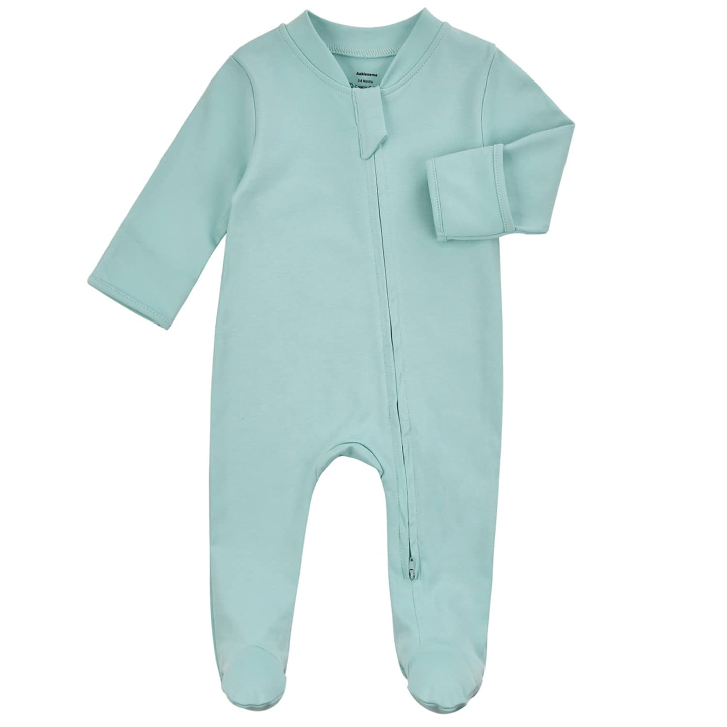 Aablexema Organic Cotton Baby Footies Pajamas With Mittens - Neutral Newborn Infant Zip Up Sleep Play(Olb01,3-6M)