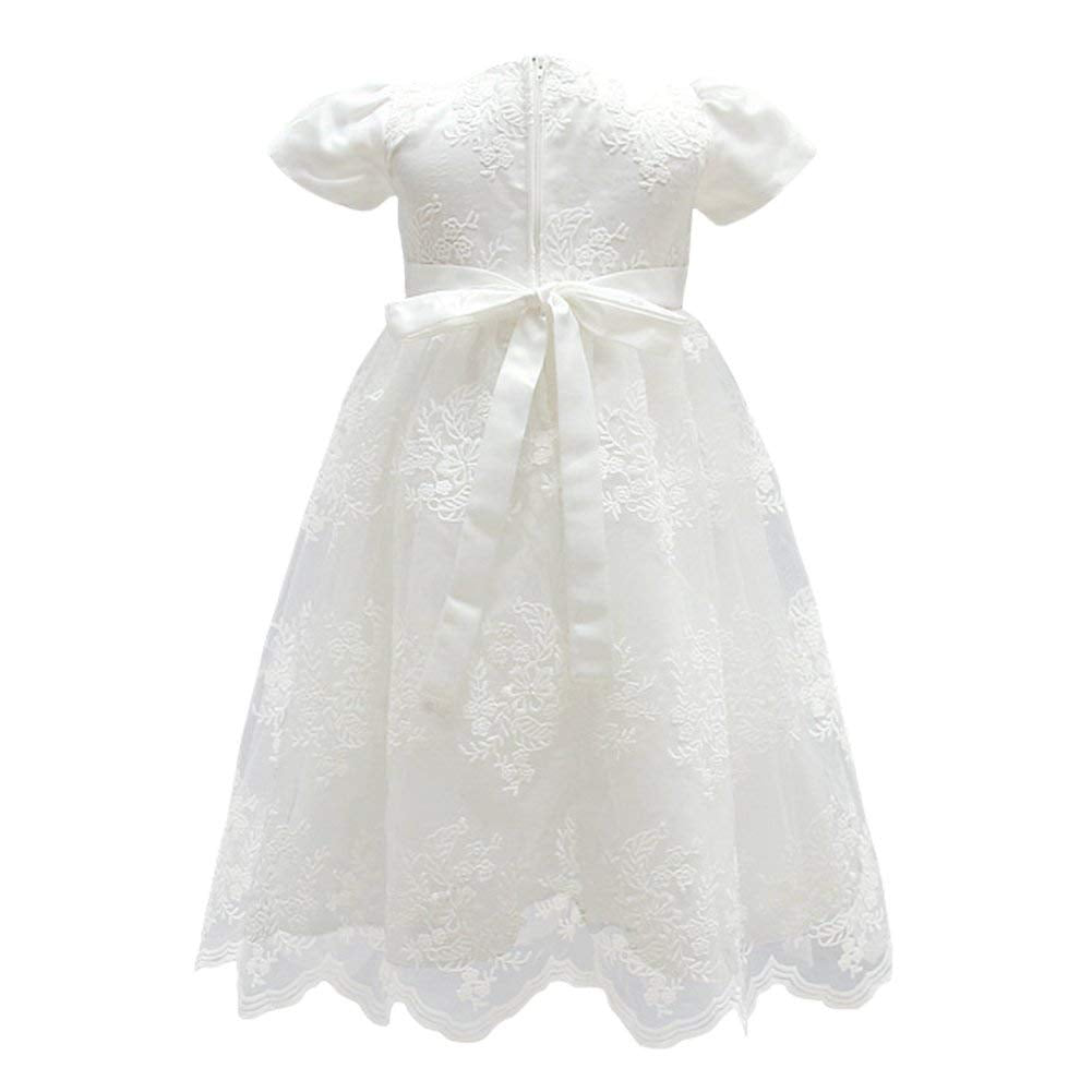 Glamulice Baby Girl Flower Christening Baptism Dress Formal Party Gown Special Occasion Dress, White, 3