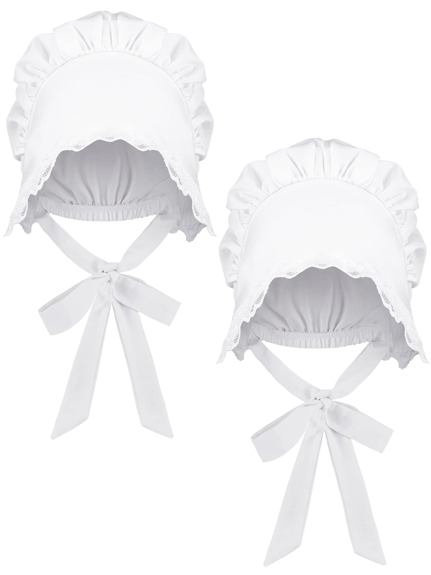 JenPen White Bonnet Women Colonial Hat Mob Bonnets Straw Handmaids Cosplay Halloween Costume Lace with Adjustable Straps(Large)