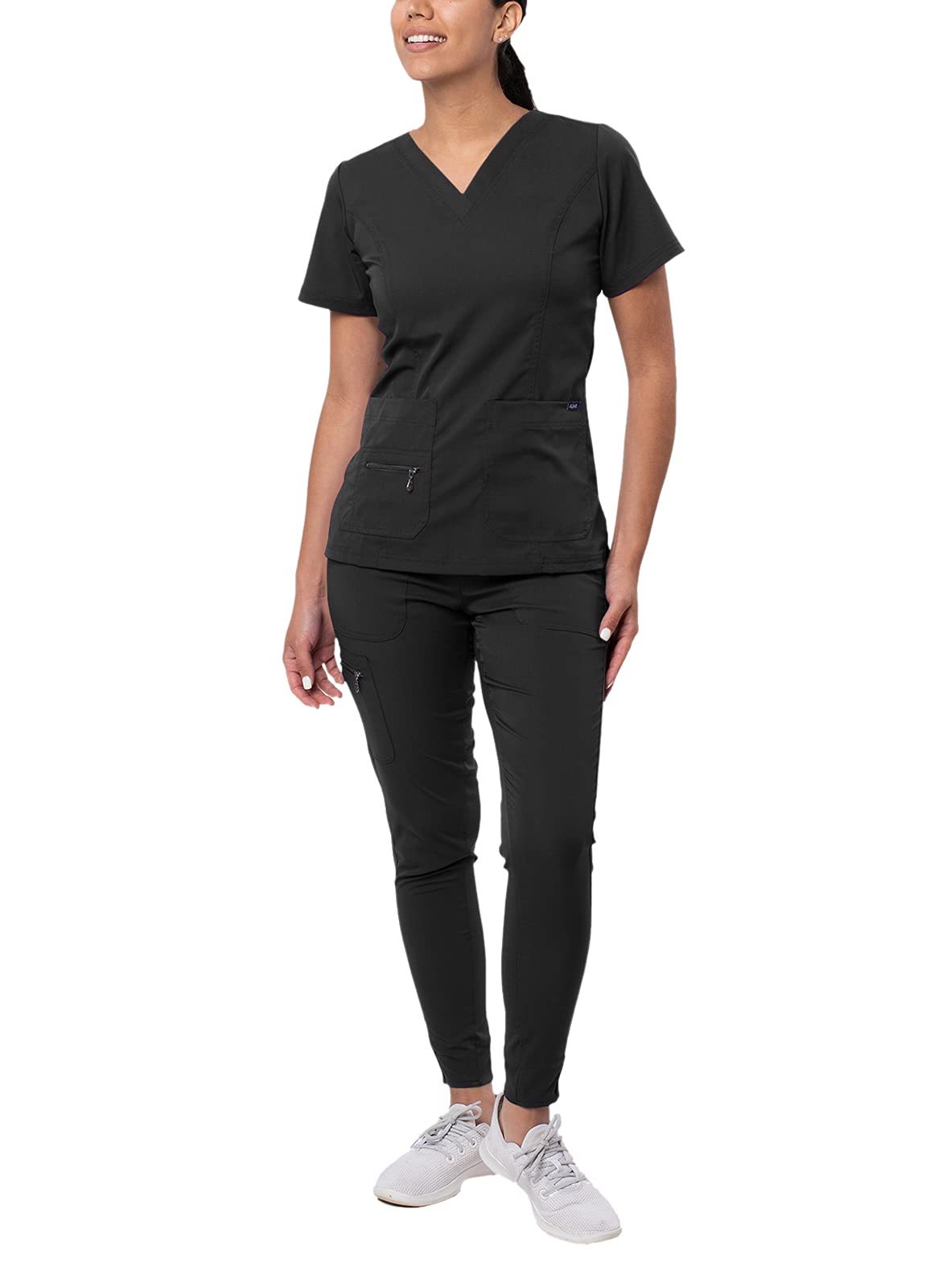 Adar Pro Flawless Plus Scrub Set For Women - Elevated V-Neck Top  Jogger Scrub Pants - P9600 - Black - S