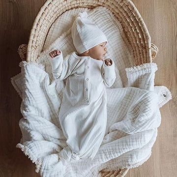 Twopumpkin Baby Girl Boy Coming Home Knotted Gown Unisex Newborn Infant Sleep Onesie Outfit Cute Baby Winter Pajamas (A Waffle K