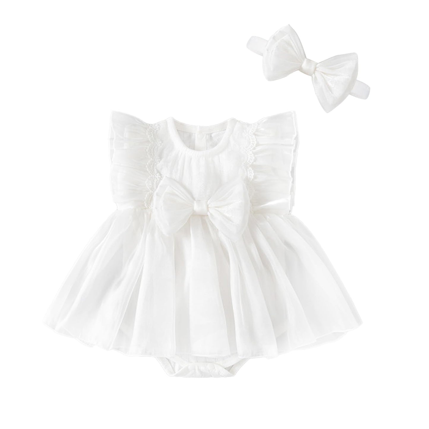 oweve Baby Girl Summer Clothes Infant Tulle Romper Skirt Sleeveless Bodysuit One Piece Romper + Headband 2pcs set 0-12M