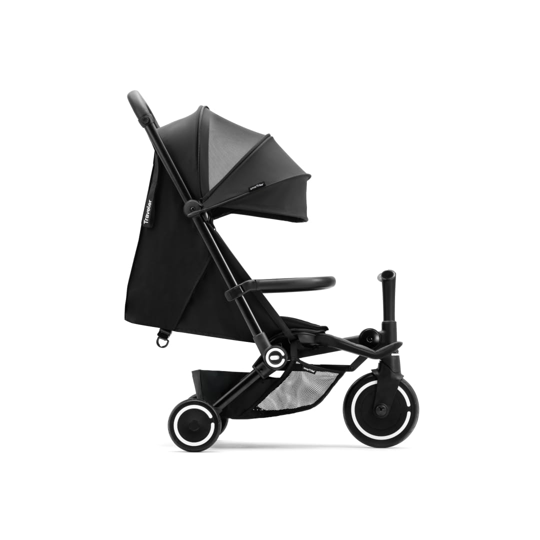 Smartrike Traveler Travel Stroller for Toddlers - Lightweight, Foldable & Compact Stroller with Near-Flat Recline, Onyx Black