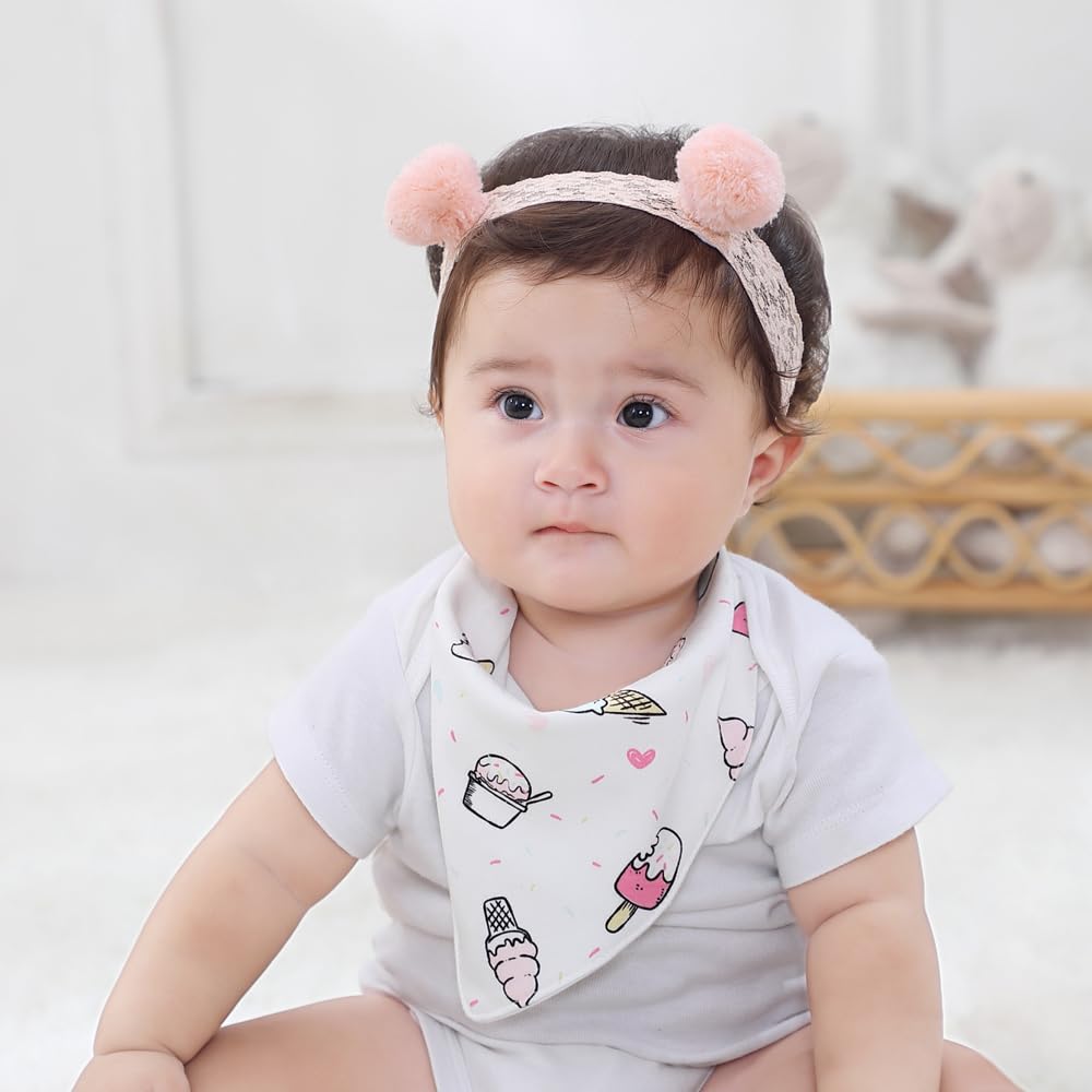 Jn&Lulu 3 Pack Newborn Baby Bibs Bandana Drool Bibs For Drooling Cotton Baby Gifts (Ice Cream)