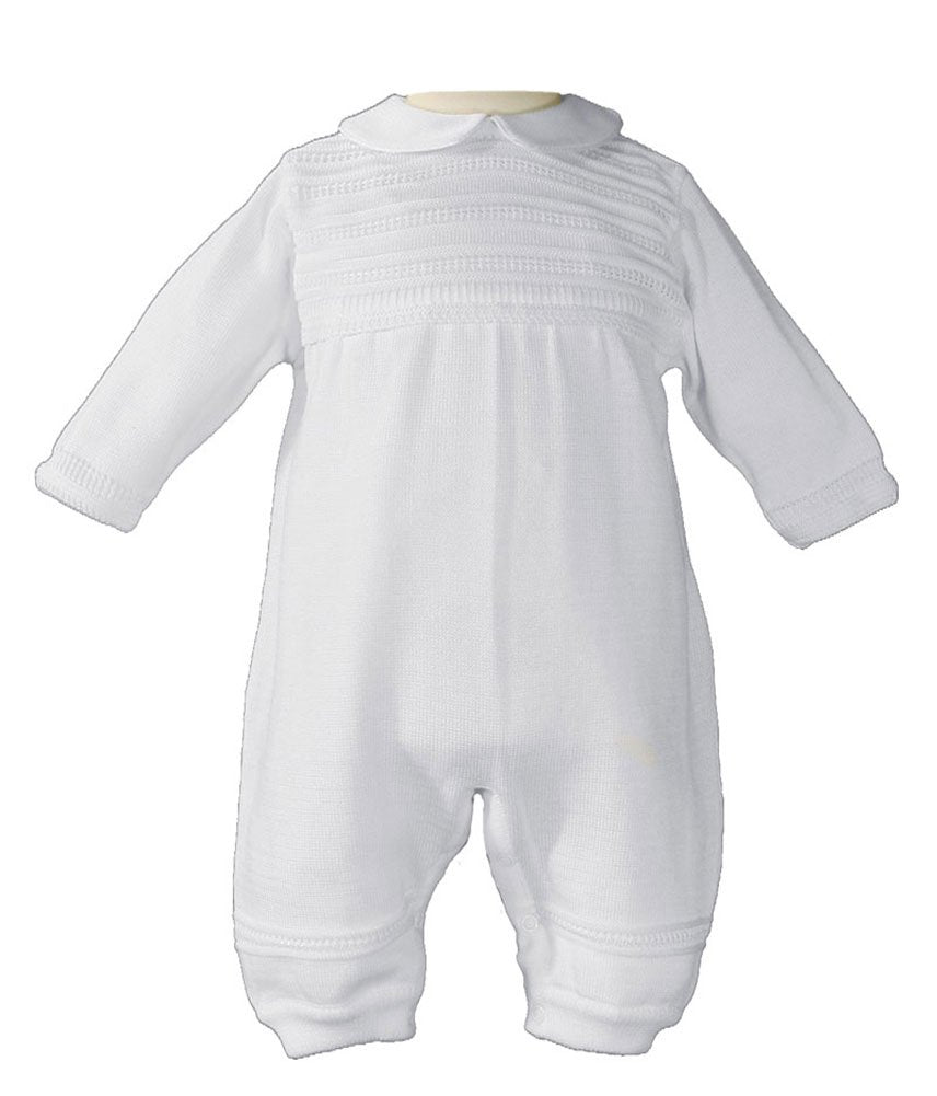 Little Things Mean A Lot Boys Cotton Knit Christening Outfit Christening Baptism Romper 6M White