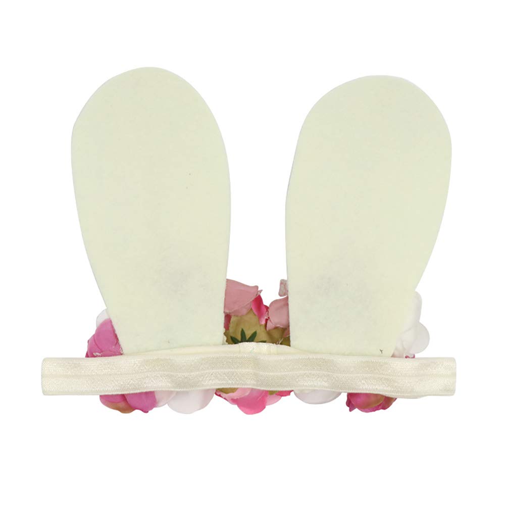 Girls Spring Baby Easter Bunny Ears Headband Birthday Flower Crown Woodland Floral Head Piece (Big Beige Rabbit Ears)