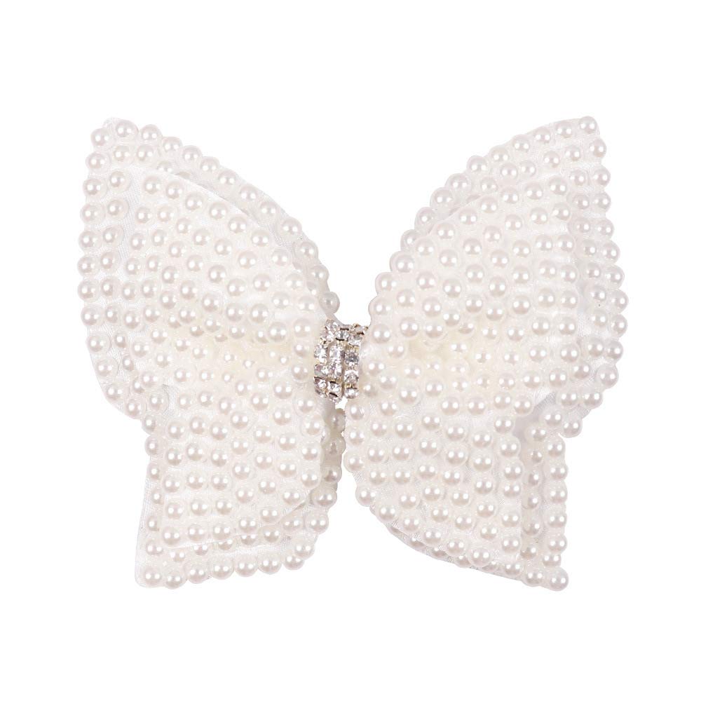 Double Layer Pearl Hair Bows For Girls, White Butterfly Flower Alligator Hair Bow Clip Wedding Rhinestone Hair Accessories For B