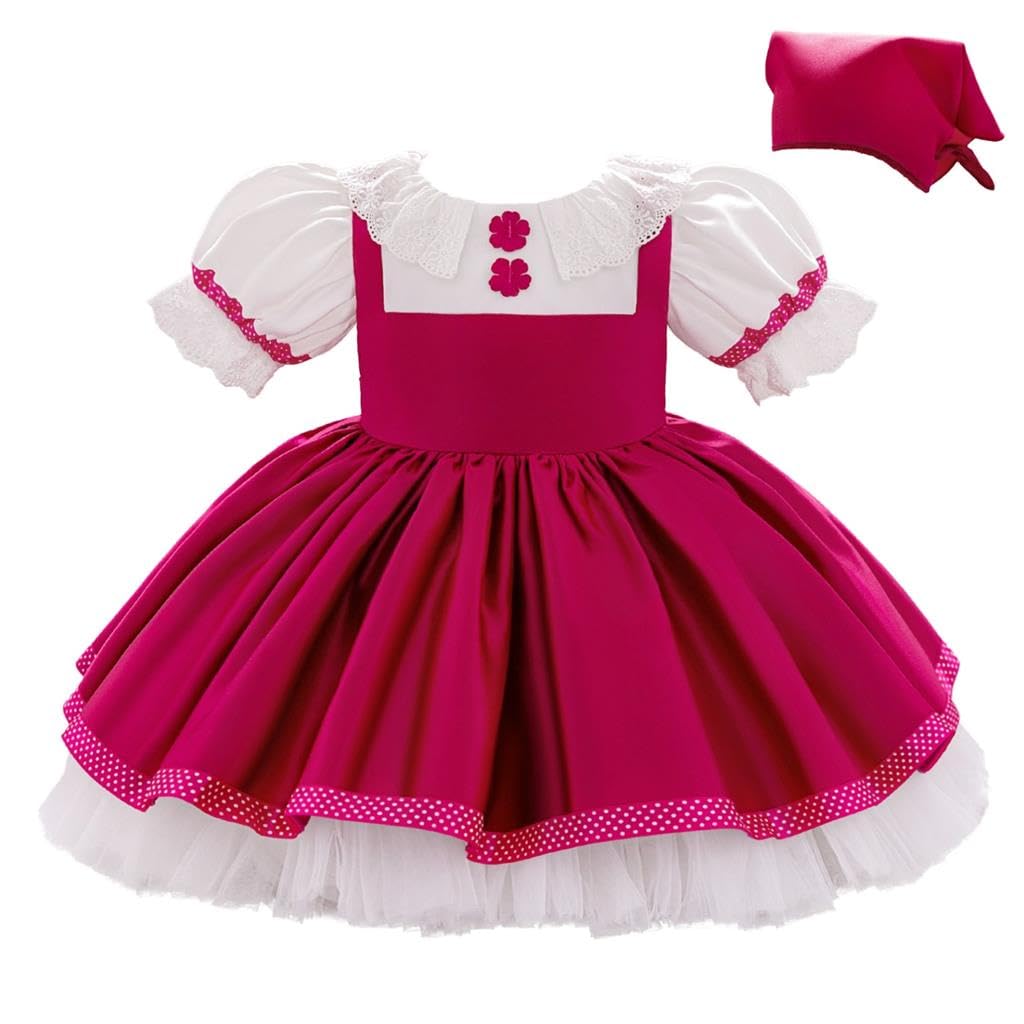 Dressy Daisy Toddler Little Girls and Bear Costume Folk Dress Up Birthday Party Halloween Outfit with Kerchief 2T - 3T, Fuchsia