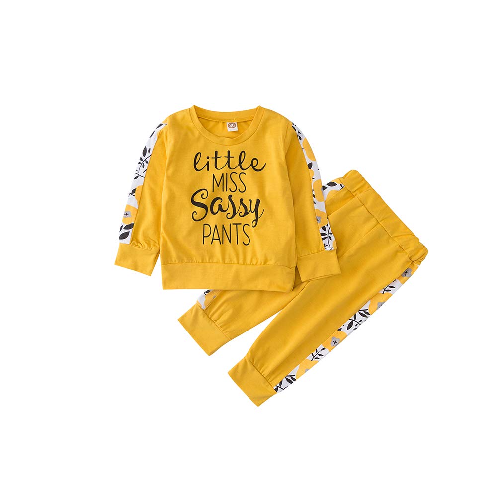 Infant Toddler Baby Girl Clothes Long Sleeve T-Shirt Tops Pants Outfits Set 4-5T Yellow