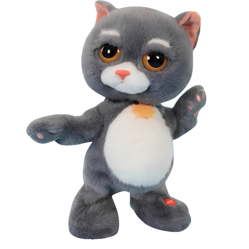 Interactive Stuffed Plush Animal Toy Mimicking Repeating What You Say, Dancing Cat Toy for Baby Toddler, Cute Singing Cat Toys f