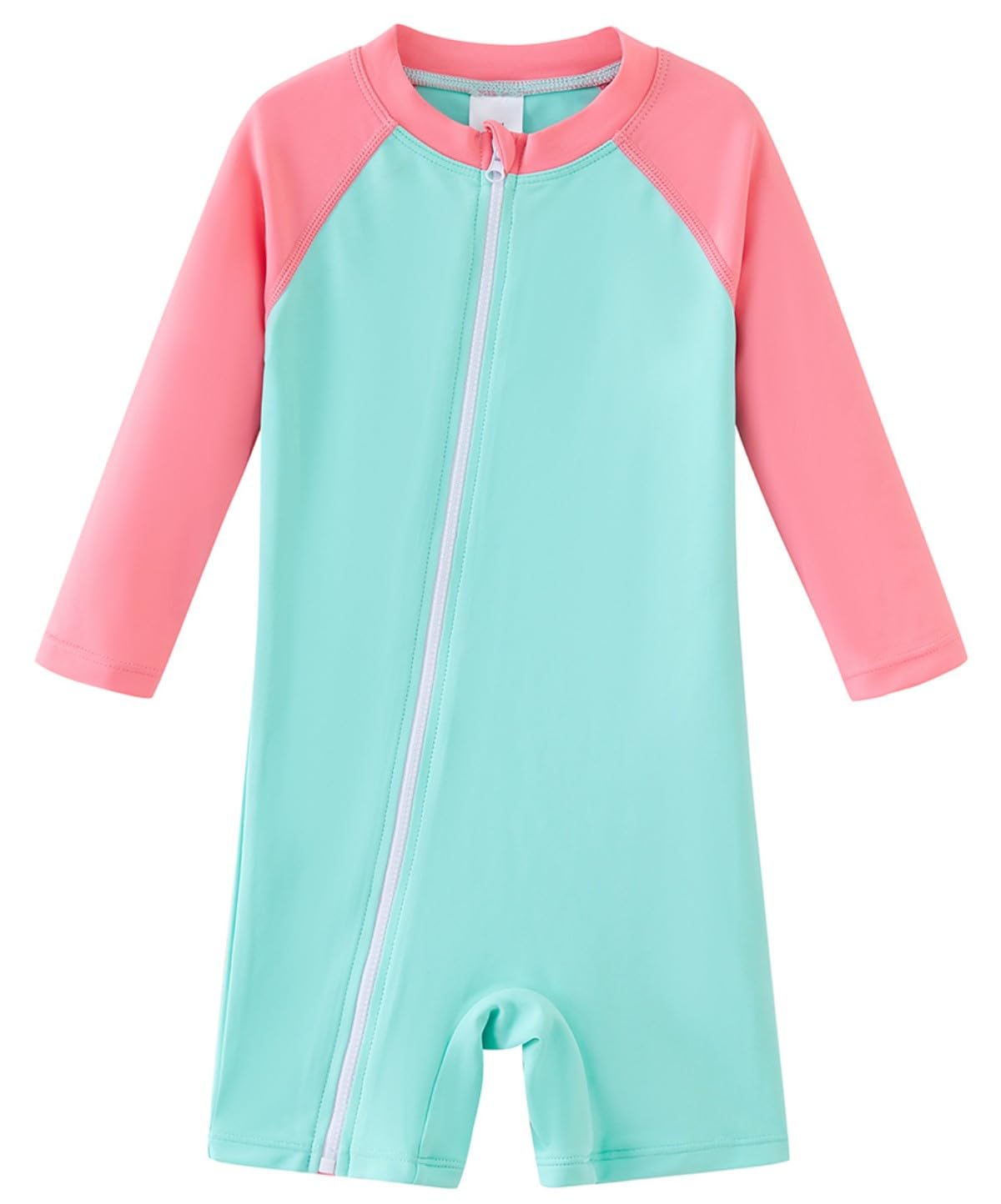 Umelok Baby Girls Swimsuit One Piece Full Zip With Long Sleeve Upf 50+ Sun Protection Sunsuit Pink Green,9M