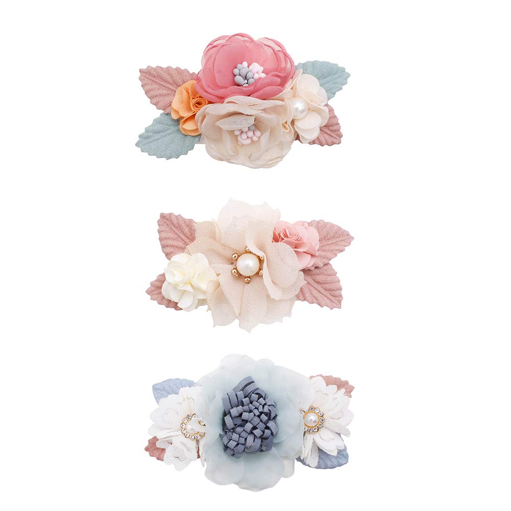 Flower Hair Clips Set-Cherrboll 3Pcs Floral Hair Bow Accessories For Baby Girl Toddles Teen Gifts