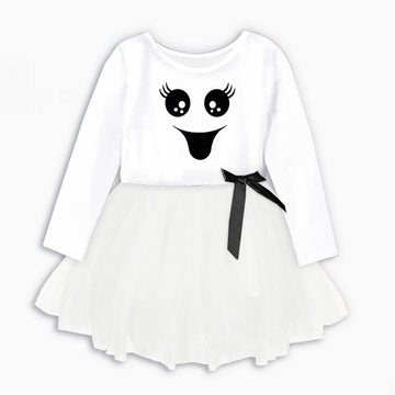 Remimi Toddler Halloween Dresses Ghost Dress White Tutu Dress Cute Long Sleeve Birthday Outfit 1-2T