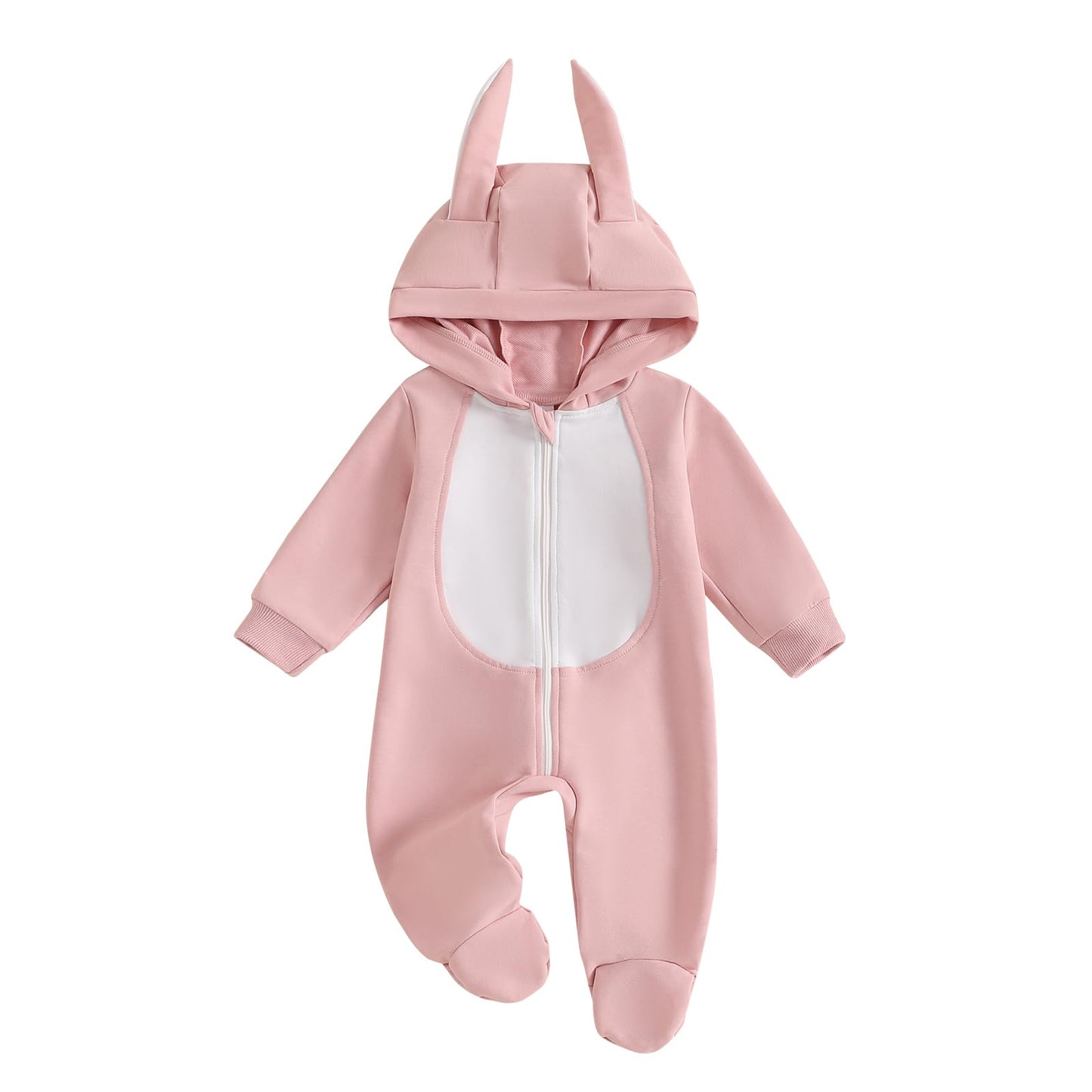 BemeyourBBs Newborn Baby Boy Girl Easter Outfit Bunny Ear Hoodie Romper Long Sleeve Jumpsuit Infant Spring Clothes (Footed Bunny