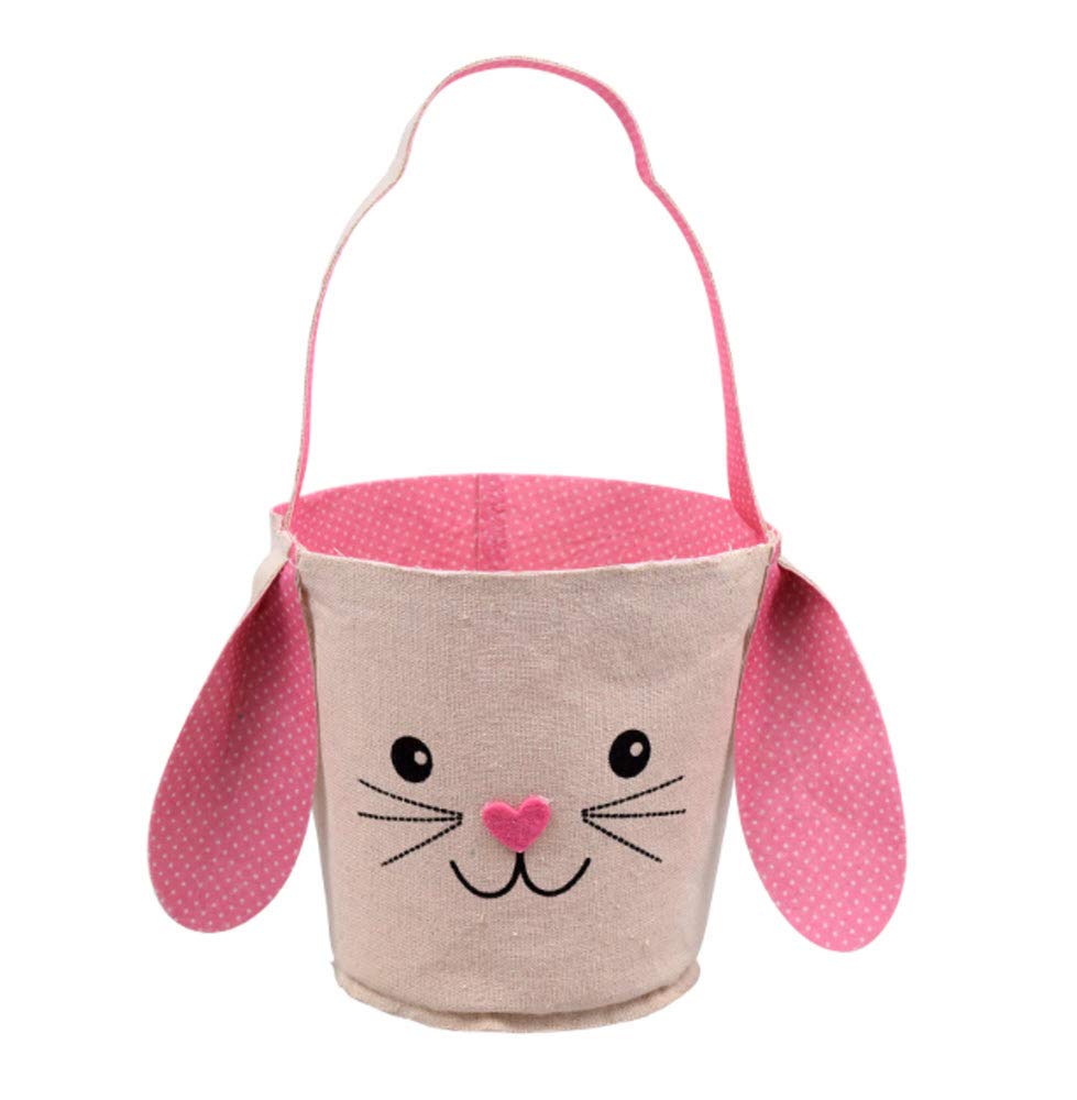 Easter Basket With Bunny Ears And Handle For Toddler Boys Or Girls (Pink)