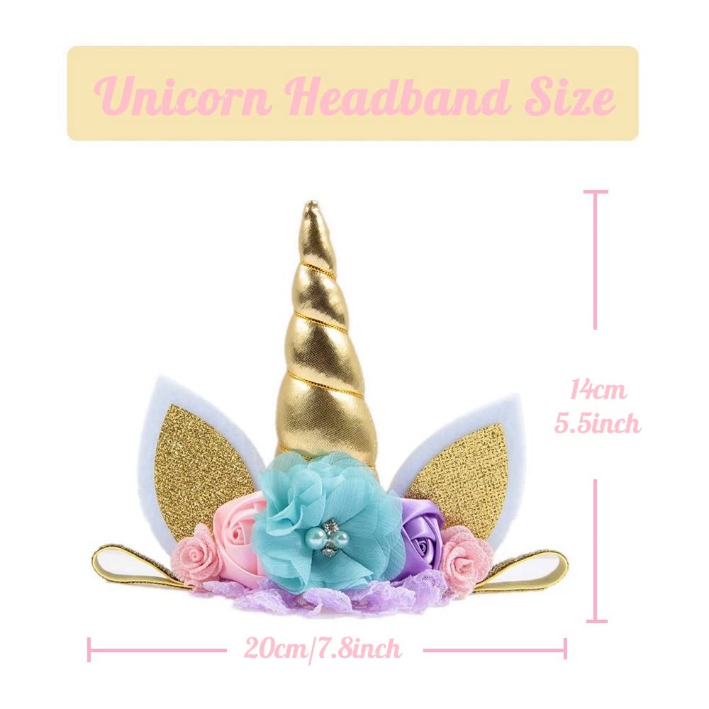 Nishine Baby Elastic Glitter Unicorn Horn Headband Children Unicorn Party Supplies Cosplay Gift (Gold)