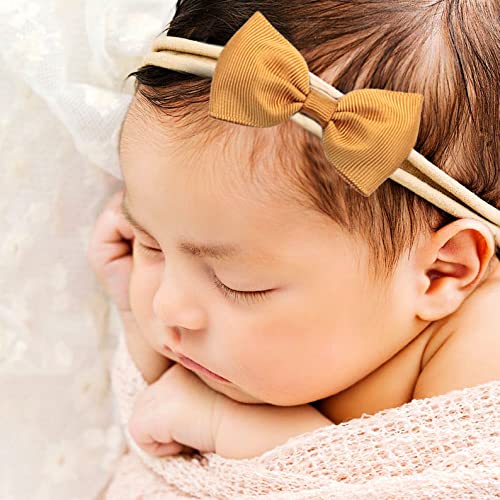 C Llot 40 Colors Baby Bow Headbands 2.75 ' Hair Bows Super Soft Nylon Headbands For Baby Girls Infants Preemie And Newborn Kid