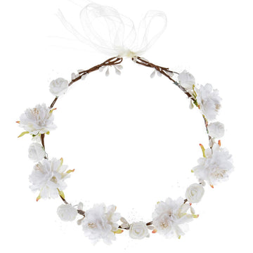 Ddazzling Girls Breath Crown Flower Girl Crown Floral Headband Wedding Hair Wreath Photo Props (White)