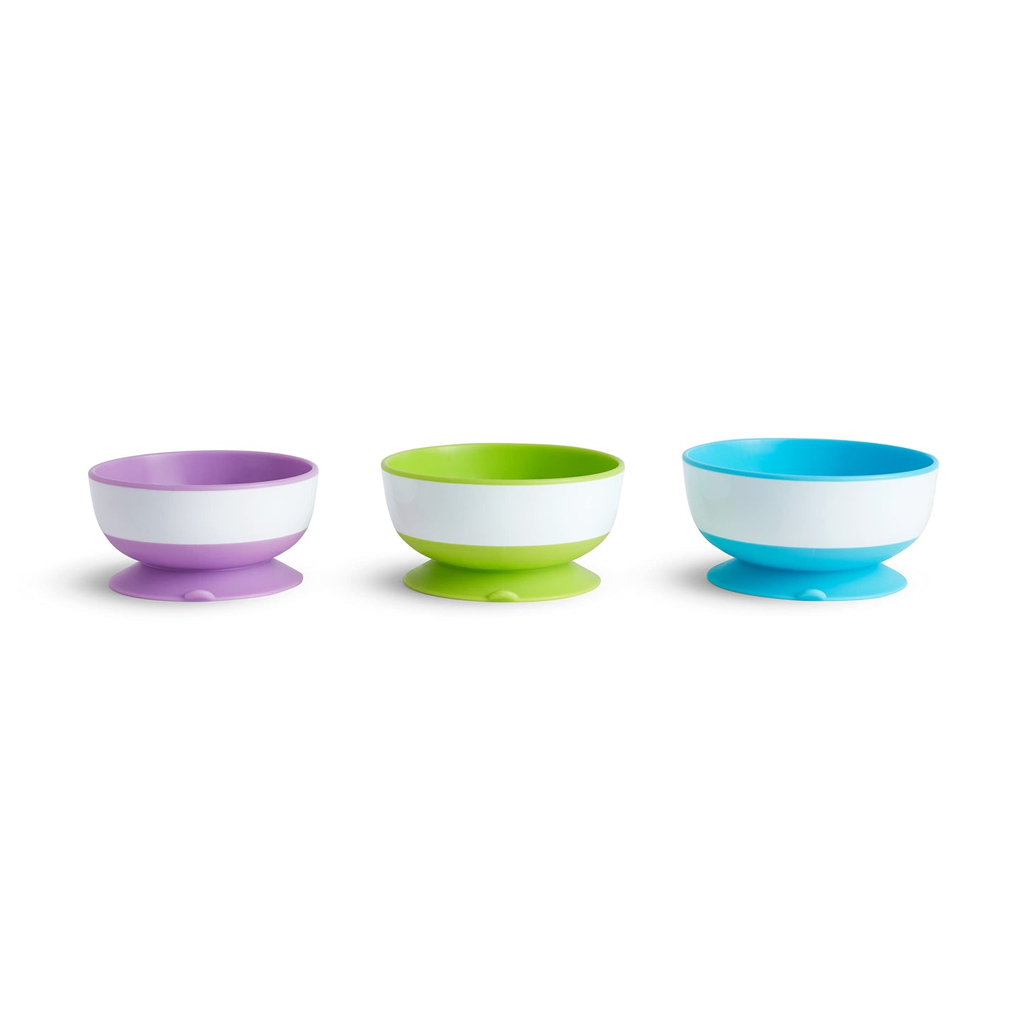 Munchkin Stay Put Suction Bowls For Babies And Toddlers, 3 Pack, Blue/Green/Purple