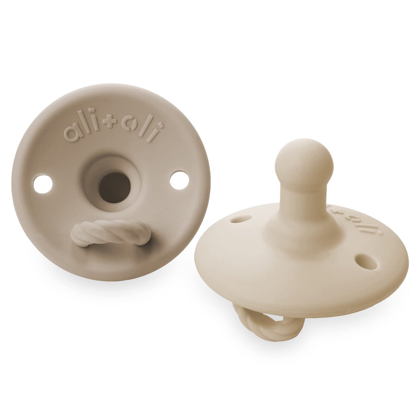 Ali+Oli Pacifier for Baby (2-pk) Set Original Round (Oat-Coco) Concaved Shield Newborn Pacifiers, BPA-Free Silicone Baby Pacifie