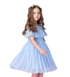 Fancy Flower Girl Wedding Party Dress Cold Shoulder Princess Blue Tutu Tulle Birthday Halloween Christams Dress 8-9 Years