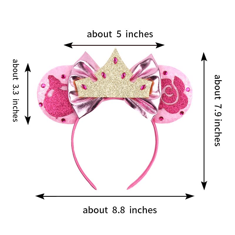 Foeran Mouse Ears Headbands Shiny Bows Mouse Ears Glitter Party Princess Decoration Cosplay Costume For Girls Women (Frozen Pink