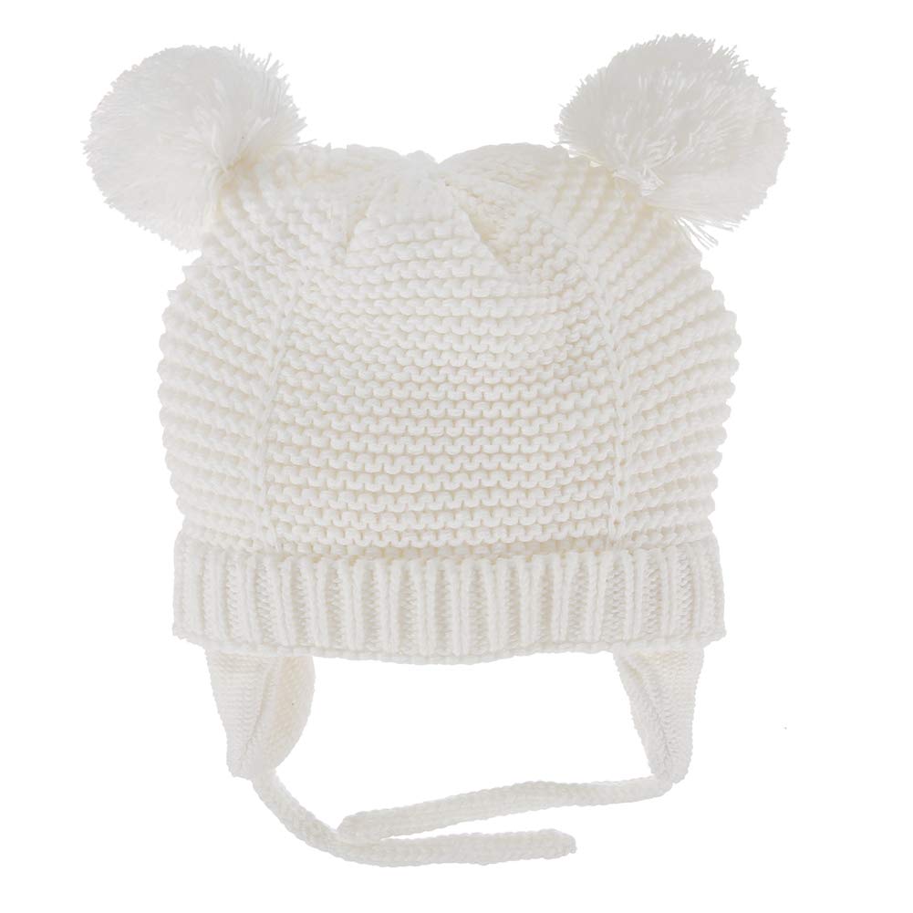 Baby Beanie Earflaps Hat - Infant Toddler Girls Boys Soft Warm Knit Hat Kids Winter Hat With Fleece Lining (White,L)