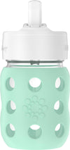 Lifefactory 8-Ounce Wide Neck Glass Baby Bottle With Protective Silicone Sleeve And Pivot Straw Cap, Mint (Lg2241Wmi4)