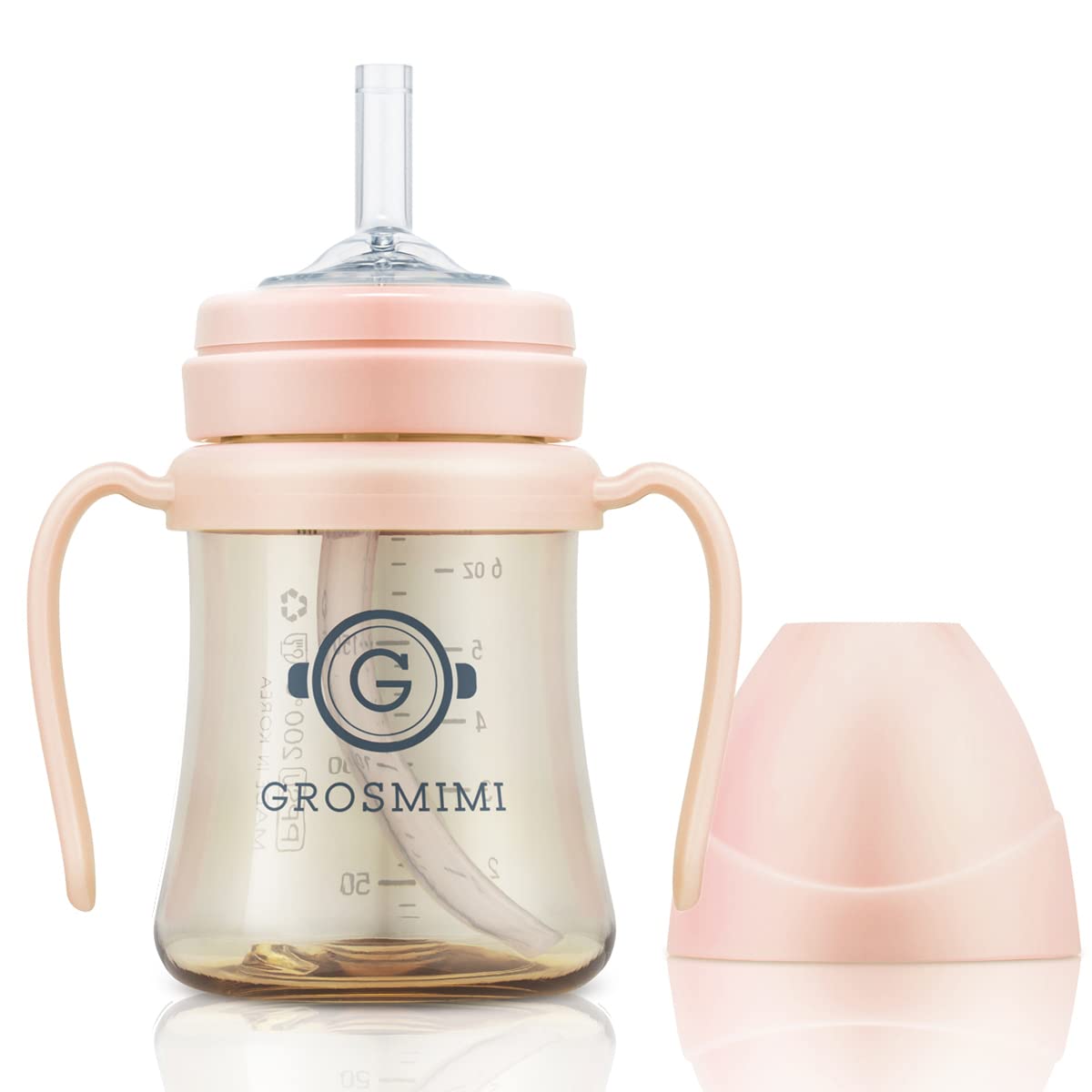 GROSMIMI Spill Proof no Spill Magic Sippy Cup with Straw with Handle for Baby and Toddlers, Customizable, PPSU, BPA Free 6 oz (P