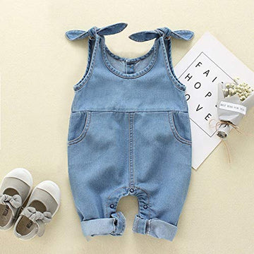 Happy Town Newborn Infant Baby Girls Denim Bodysuit Halter Sleeve Romper Jeans Overalls (Denim, 0-3 Months)