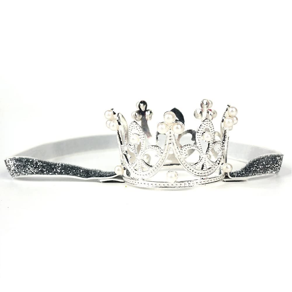 Nishine 2 Pieces Baby Girls Crown Headband Princess Tiara Headdress Set Toddler Elastic Head Band (Gold/Silver)
