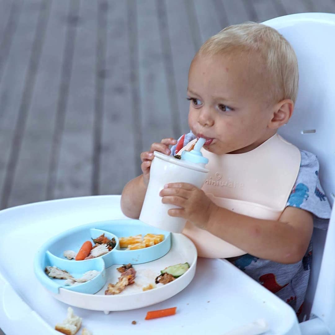 Miniware Roll And Lock Bib Silicone Baby Bib, Adjustable Fit Waterproof Bibs Easily Wipe Clean & Catch Food (Cotton Candy)