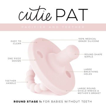 Ryan & Rose Cutie Pat All-In-One Pacifier And Teether Massaging Teething Ring And Hideaway Binky For Growing Babies (Bliss (3 Pa