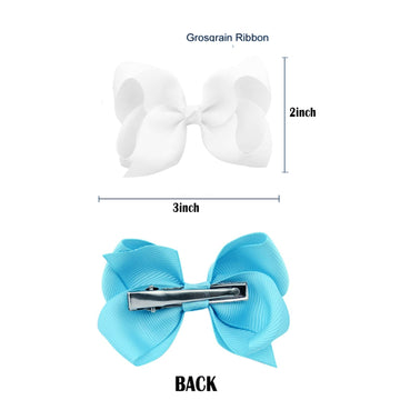 6 Pcs 3' Grosgrain Ribbon Hair Bows - Alligator Clips For Toddlers In Solid Color (White)