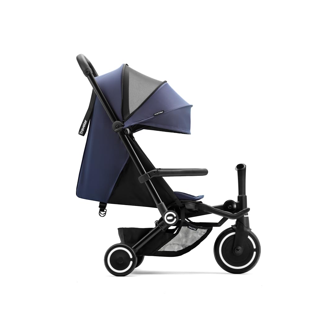 Smartrike Traveler Travel Stroller for Toddlers - Lightweight, Foldable & Compact Stroller with Near-Flat Recline, Midnight Blue